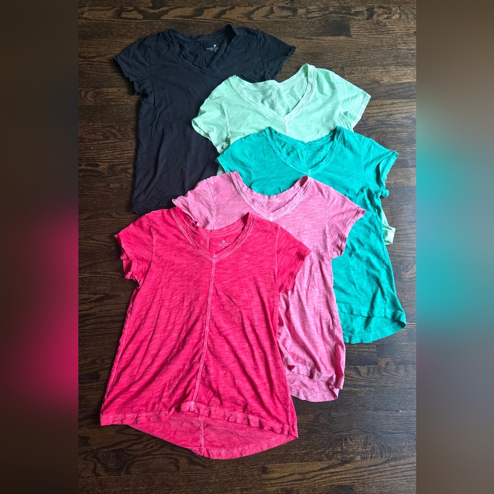 Set Of 5 Elliott Lauren Women's V-Neck T-Shirts - Multi-Color Pack, XS